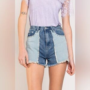 POL Studded Patched Two-Tone Blue Jean Shorts Size Small